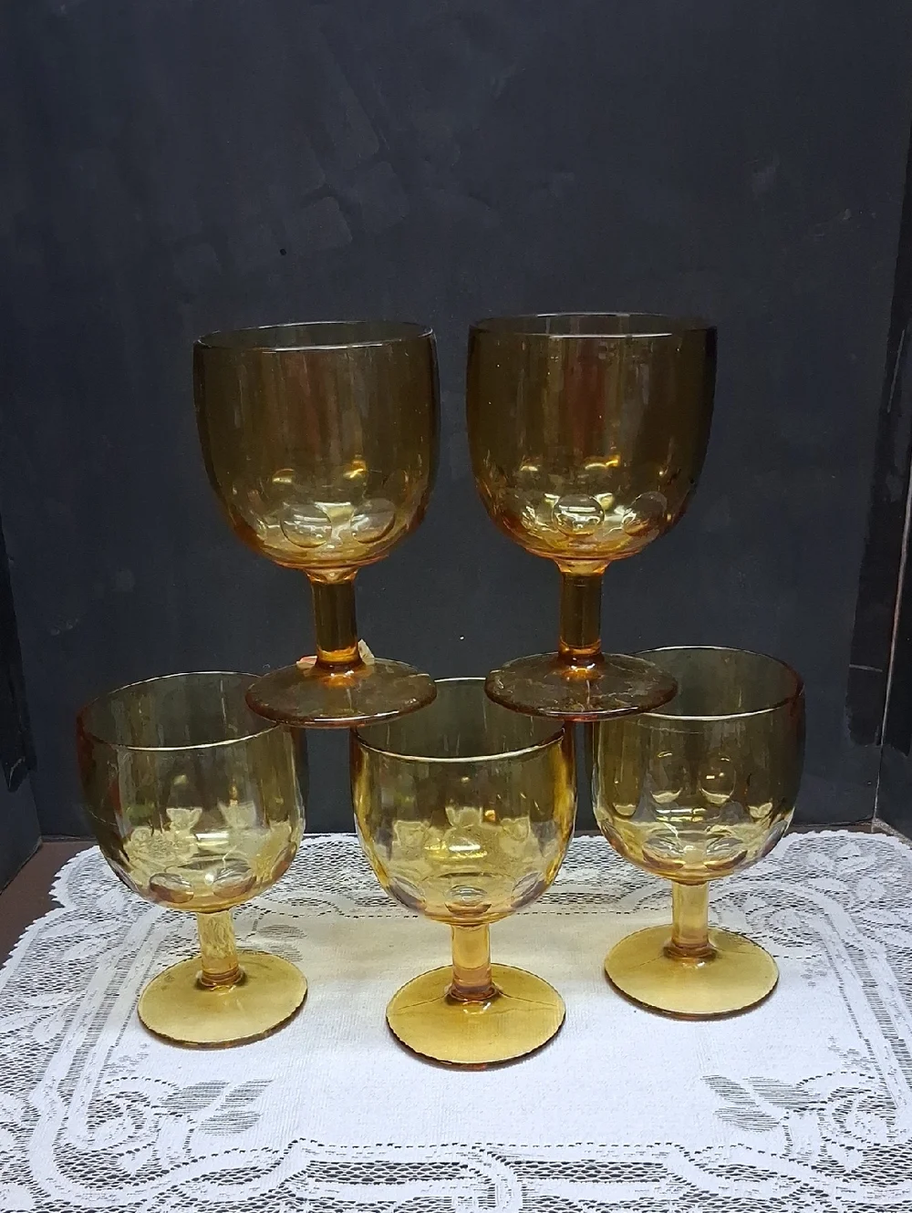 Vintage Bartlett Collins Golden Amber Thumbprint Goblet